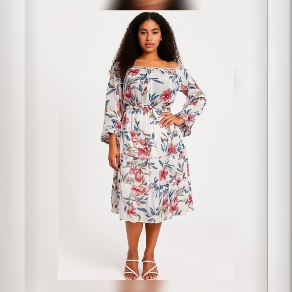 Kate and Lily Floral Off Shoulder Tiered Dress Size 10